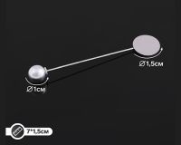 Основа для броши - игла ( булавка), цвет серебро с бусиной 75 мм, площадка 15 мм, 1 шт